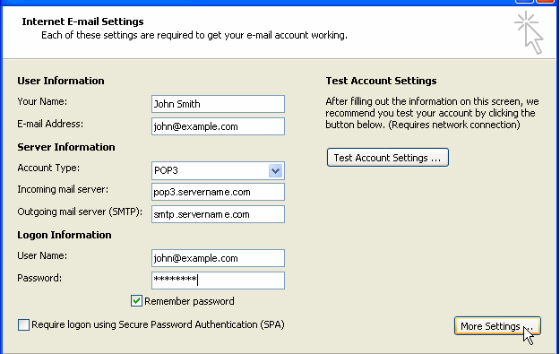 Internet Email Settings