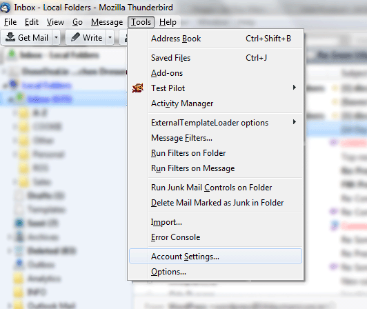 Tools -> Account Settings